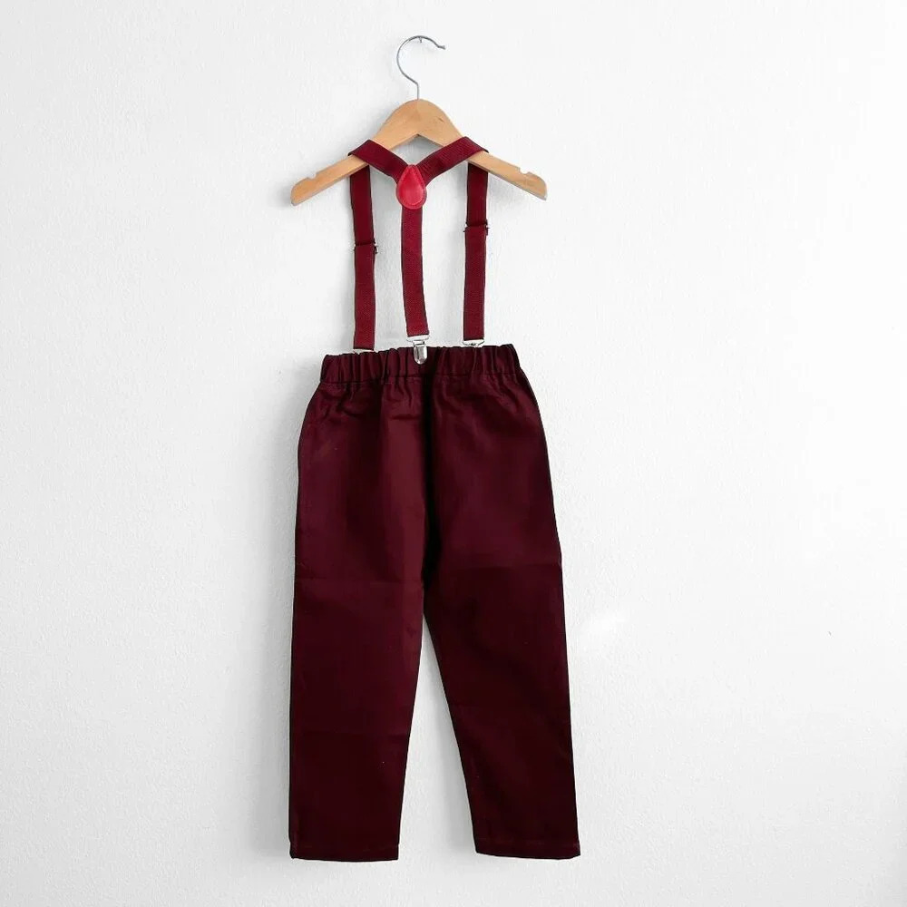 NWT Handsome Boys Dress Shirt, Bow Tie, Pants & Suspenders Set Burgundy 18-24M - Picture 5 of 5
